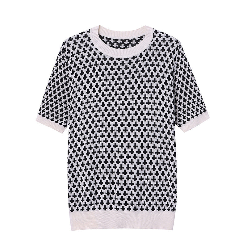 Damen Kurzarm-Pullover Grafisches Muster Eveloria