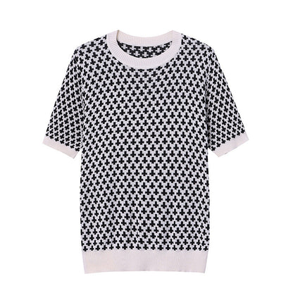 Damen Kurzarm-Pullover Grafisches Muster Eveloria