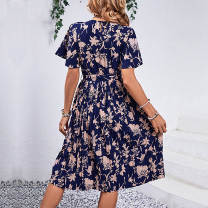 Damen Midi-Kleid Floralmuster Tailliert