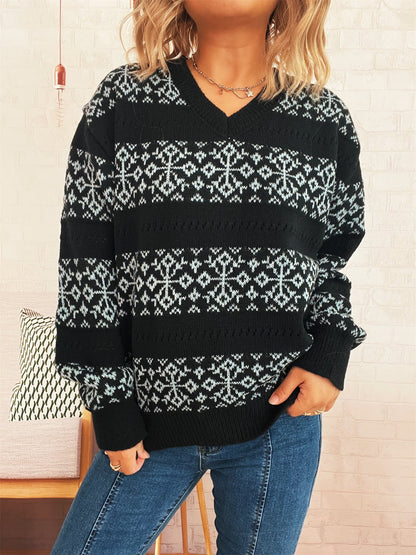 Damen Grobstrickpullover Schneeflockenmuster Eveloria