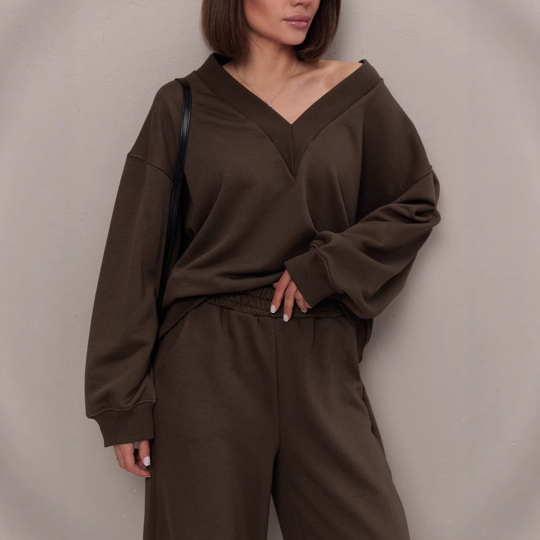 Damen Oversized Sweatshirt V-Ausschnitt Länge Lang Ärmel Grau