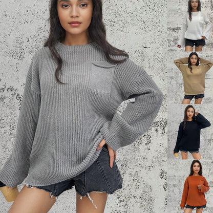 Damen Strickpullover Groß Brusttasche - Eveloria