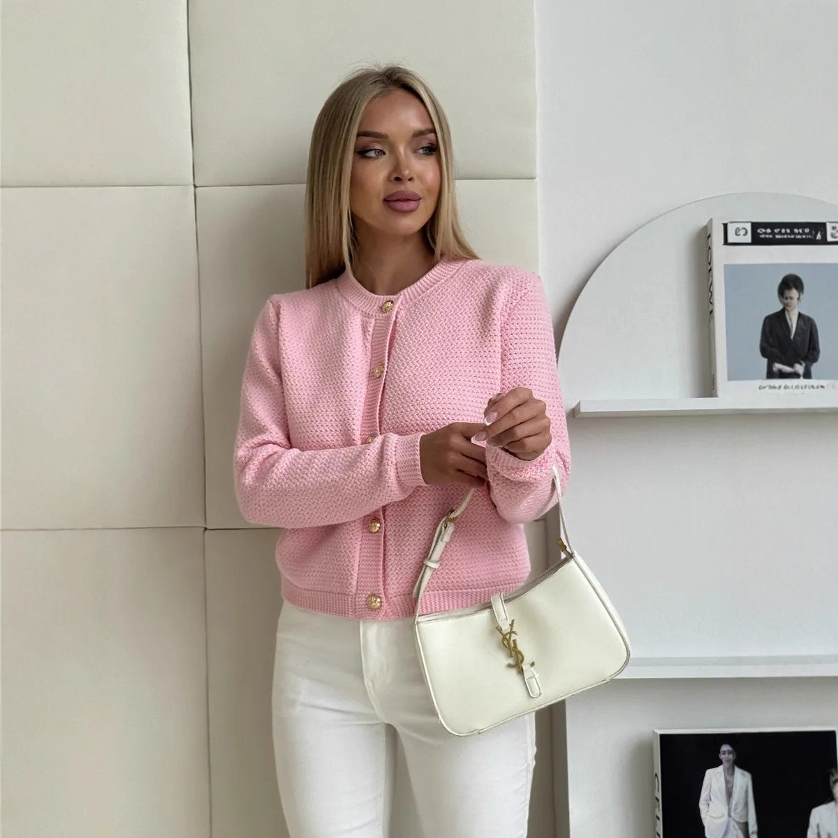 Damen Strickjacke Knöpfe Modernes Muster Eveloria