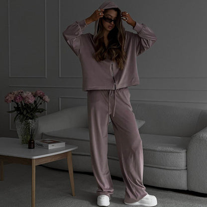 Damen Fleece-Hoodie-Set Weites Design Reißverschluss