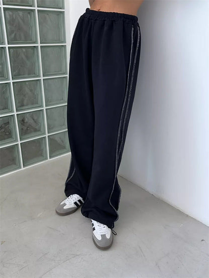 Damen Freizeithose Weites Bein Elastischer Bund