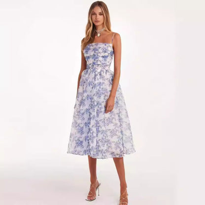 Damen Midi-Kleid Florale Spitze Schwingrock