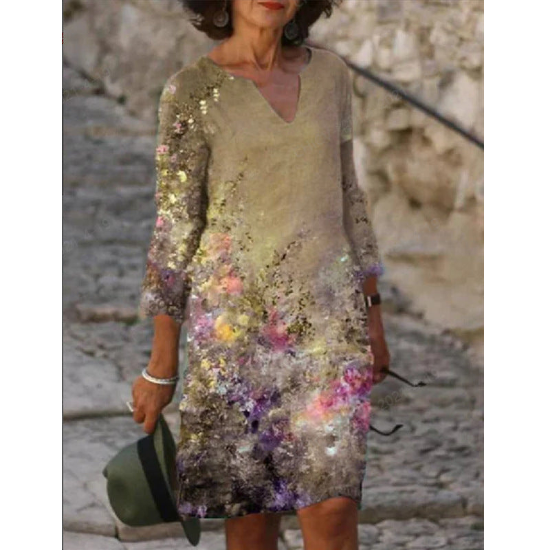 Damen Sommerkleid V-Ausschnitt Bunt Eveloria
