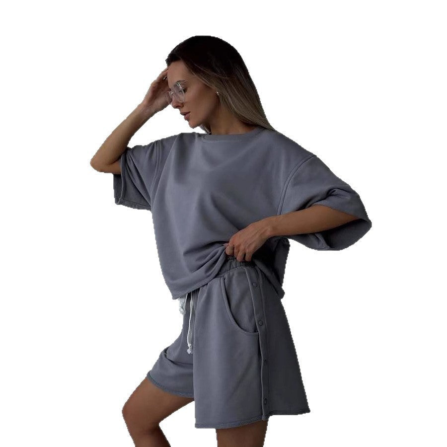Damen Sommer-Set aus Shorts und Oberteil mit Taschen Beige