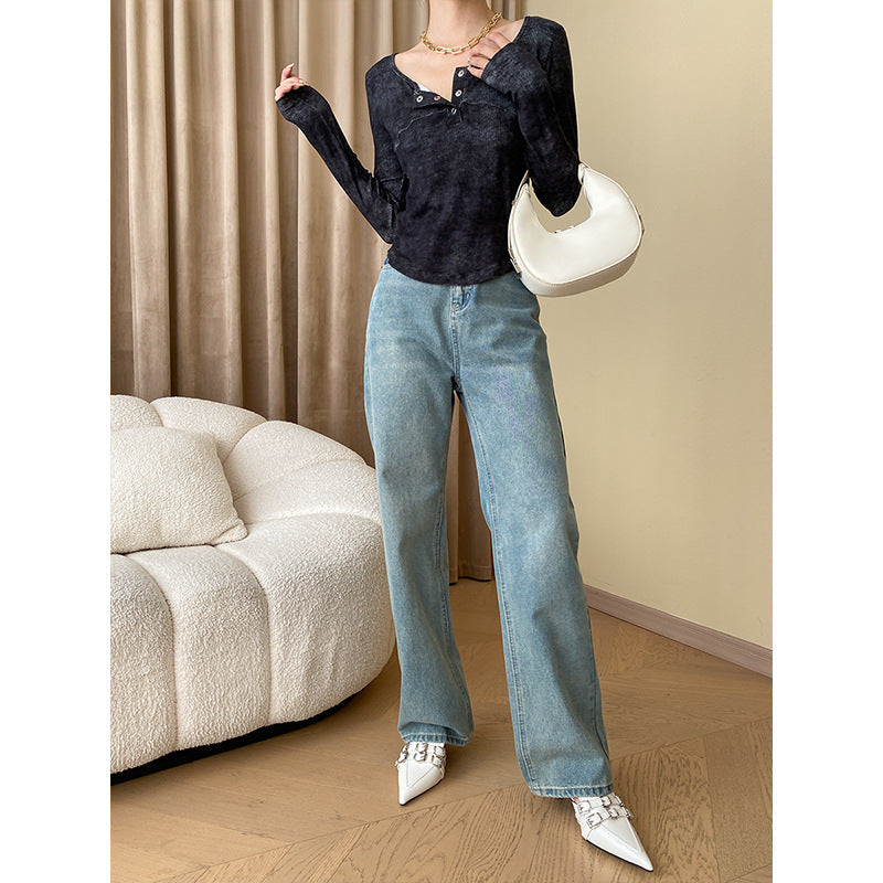 Damen Bootcut-Jeans Hochwerder mit Schlitzen Eveloria