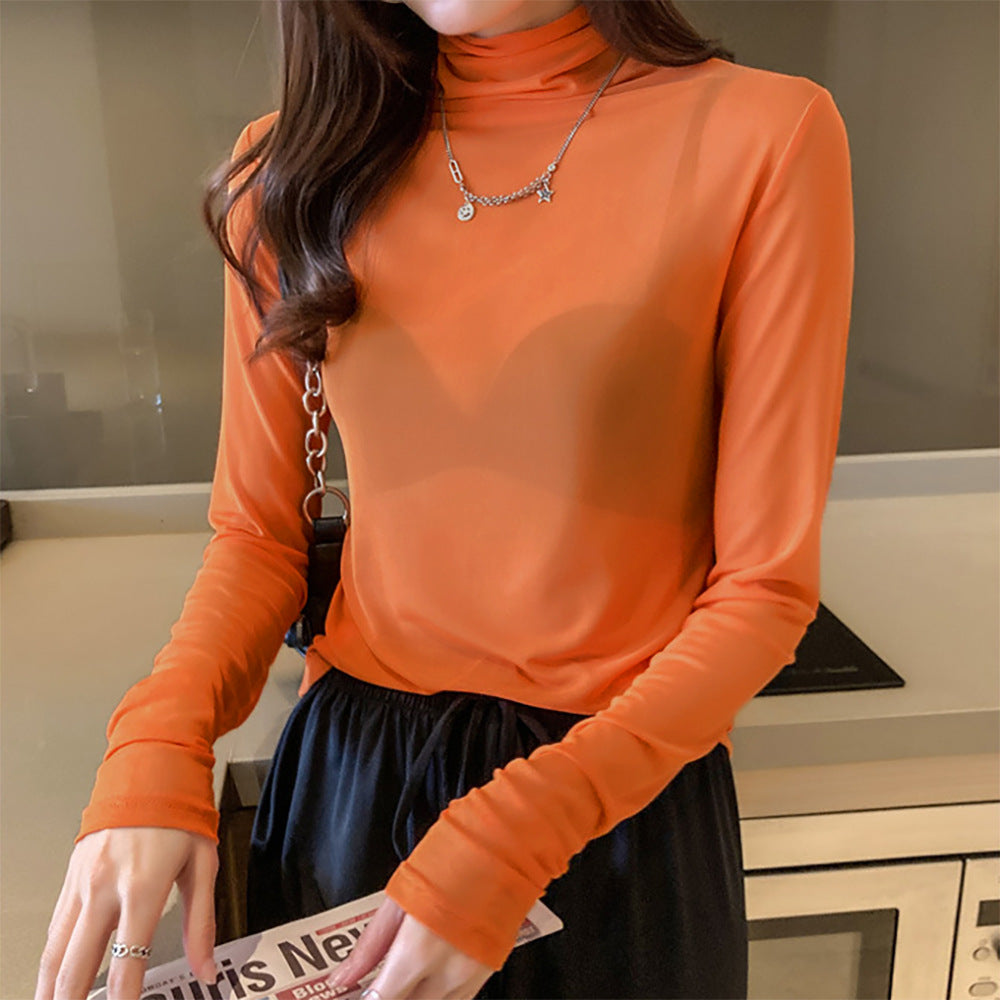 Damen Turtleneck-Pullover Durchsichtig Eveloria