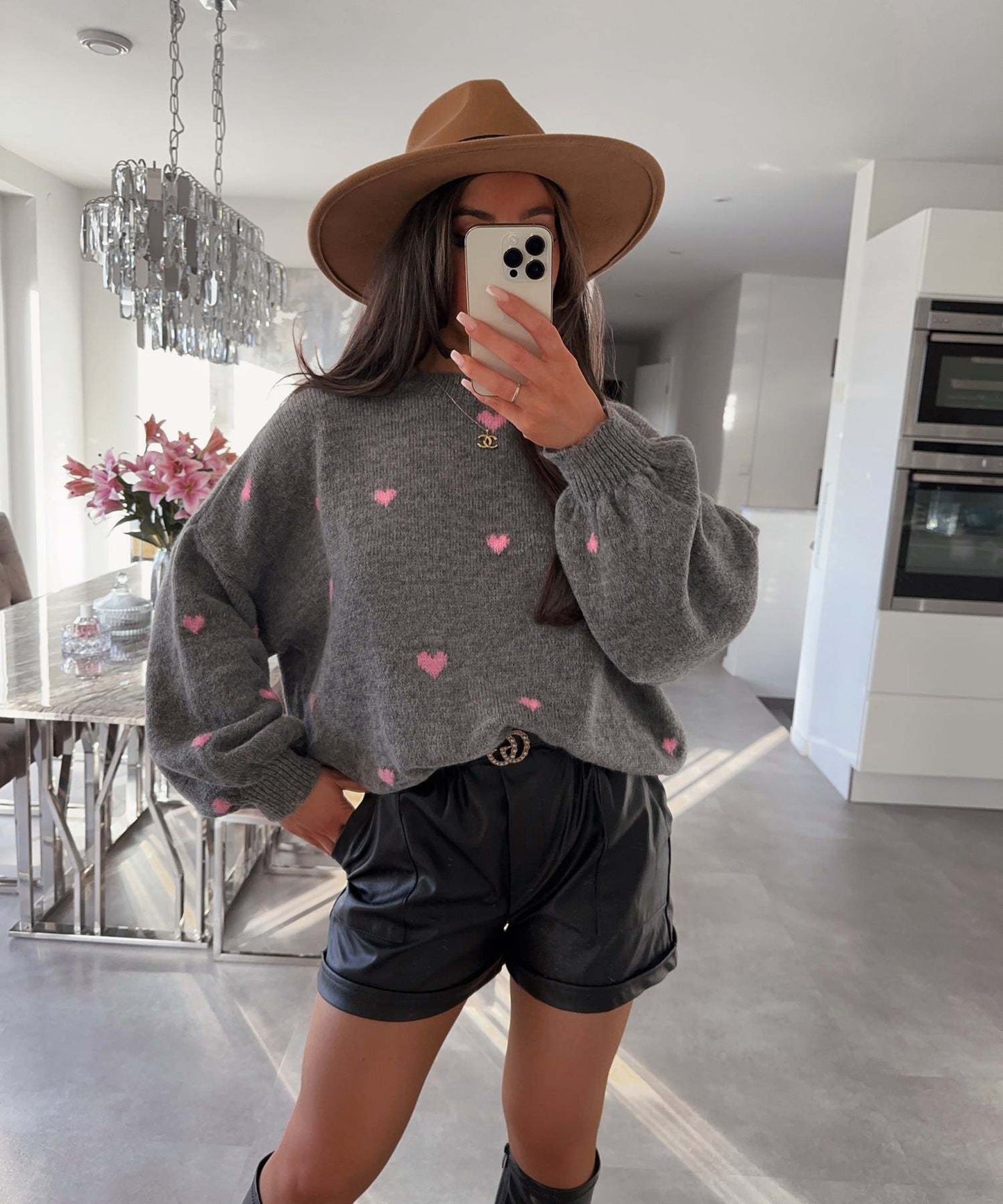 Damen Strickpullover Weitem Schnitt Herzmotiv Kuschelig