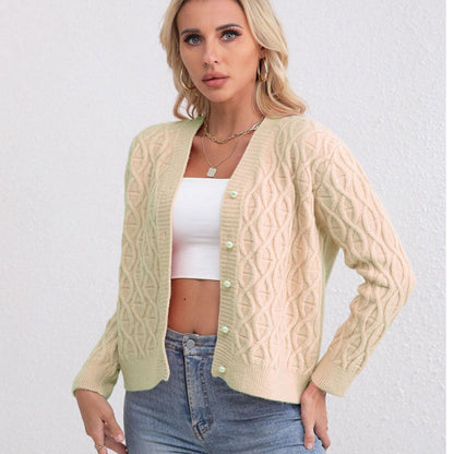 Damen Strickjacke Zopfmuster Weich Pastellfarben
