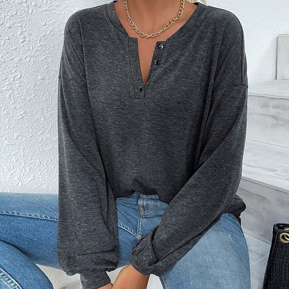 Damen Langarmshirt Knopfleiste Locker Passform Eveloria