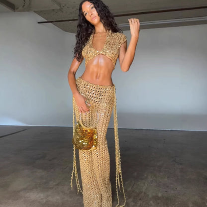 Damen Glitzer-Overfit-Set Knöchellang mit funkelnden Details