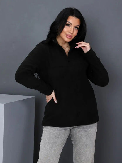 Damen Fleece-Pullover Stehkragen Halbzipp Evelyn