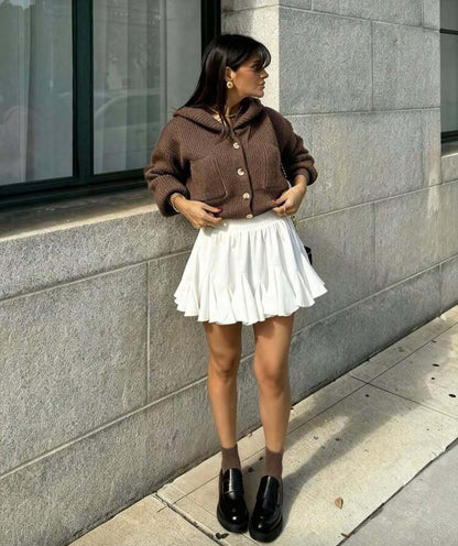 Damen Strickjacke Kontrastdesign Knöpfe Eveloria