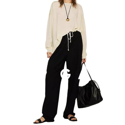 Damen Chino-Hose Weit Komfortabel Verstellbarer Bund Beige Eveloria