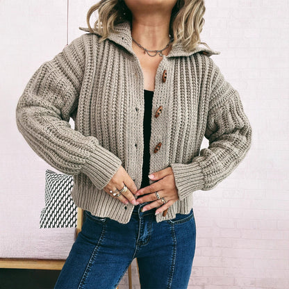 Damen Strickcardigan mit Knöpfen und Kapuze
