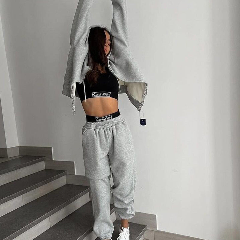 Damen Fleece-Set Jogginghose Pullover Elastisch Eveloria
