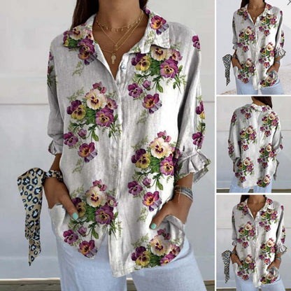 Damen Bluse Floralmuster Verdeckte Knöpfe - Eveloria