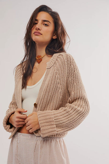 Damen Strickcardigan Lässig Überschnittene Schultern Knopfdetails
