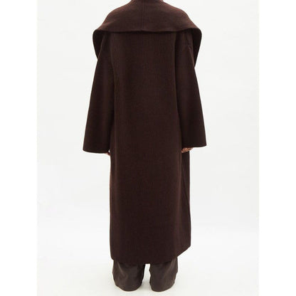 Damen Strickmantel Offene Vorderseite Großer Kragen Beige