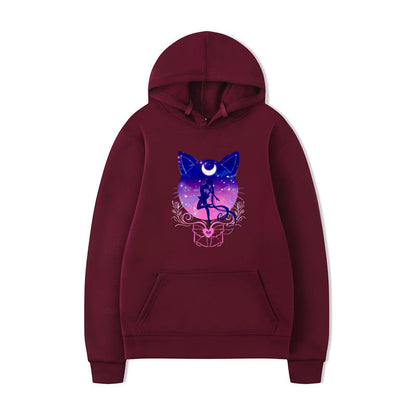 Damen Kapuzenpullover Katzenmotiv Bequem Grau