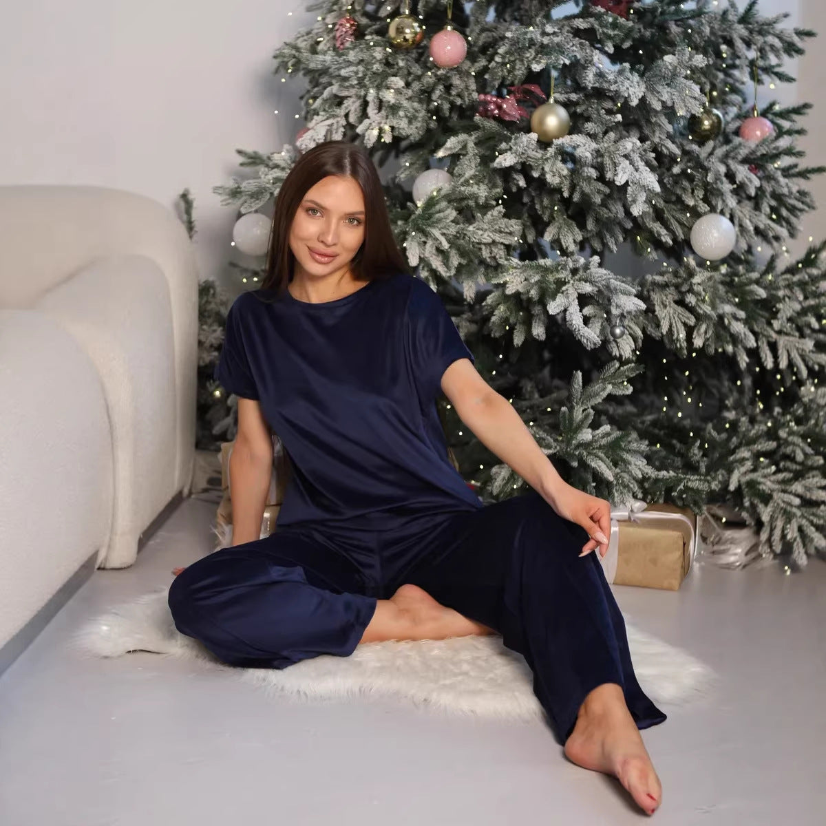 Damen Satin Loungewear Set Lässiger Schnitt Weite Hose