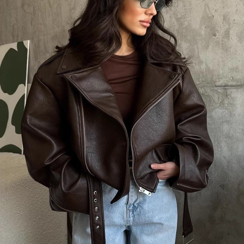 Damen Bikerjacke Leder Modisch Eveloria