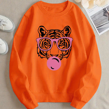 Damen Sweatshirt Tiger-Design Lässiger Schnitt Eveloria