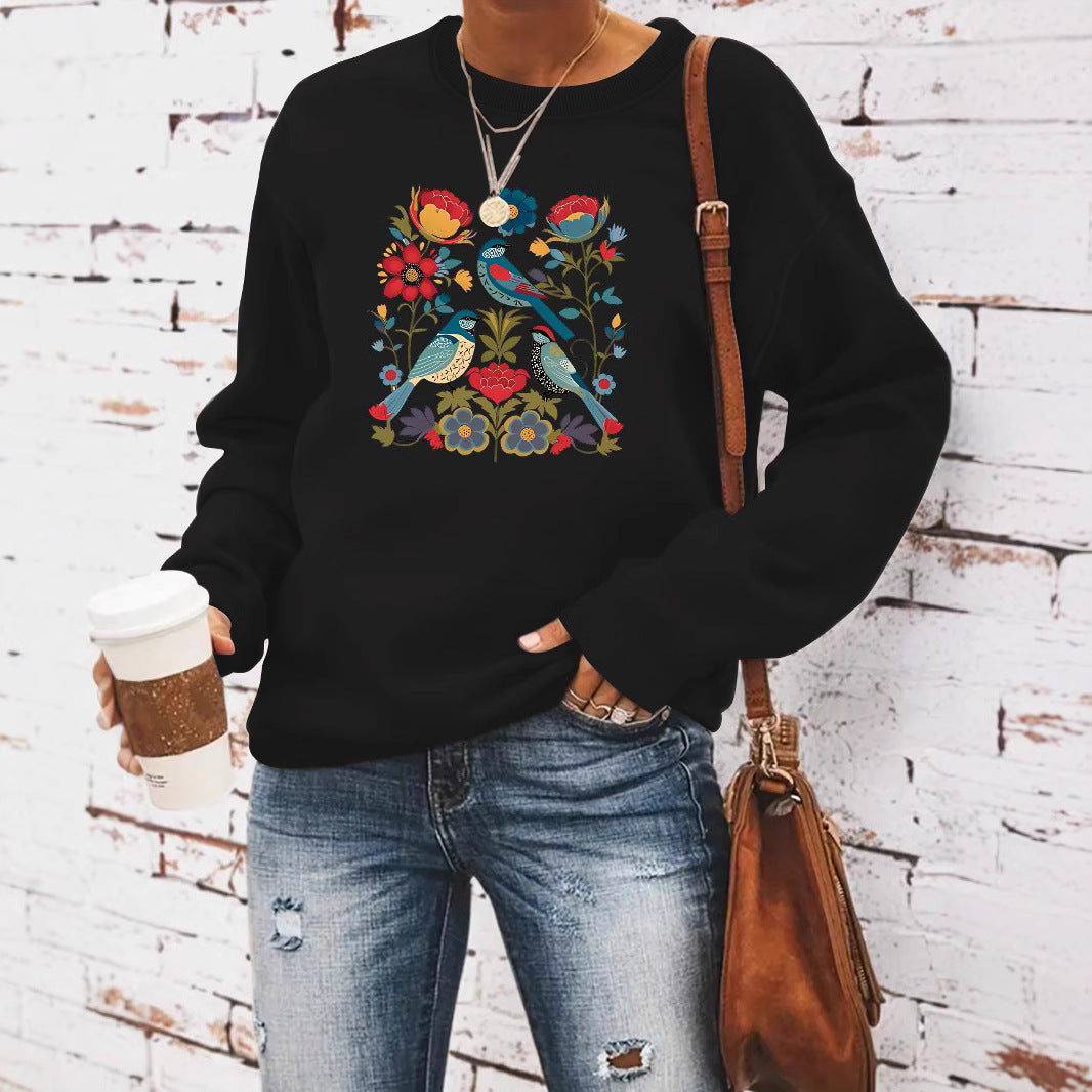 Damen Sweatshirt Floralmuster Lässig Grün Eveloria