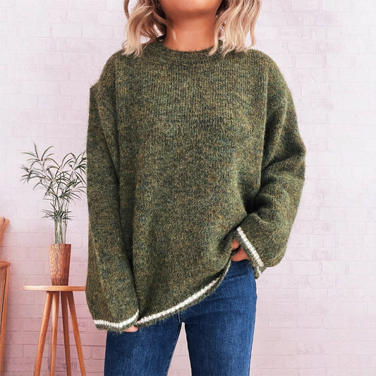 Damen Strickpullover Weich Lässig Beige - Eveloria
