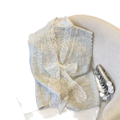Damen Strickweste Rüschendetails Elegantes Design