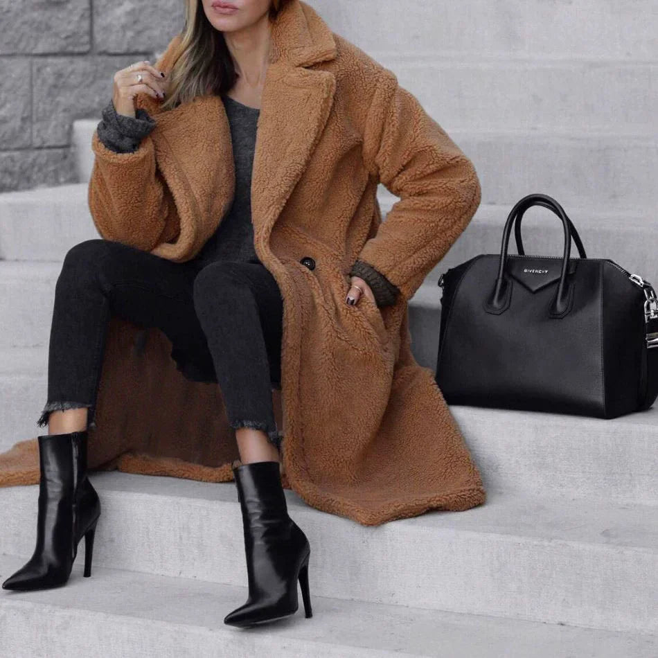 Damen Longcoat Weicher Plüsch Oversized Offen