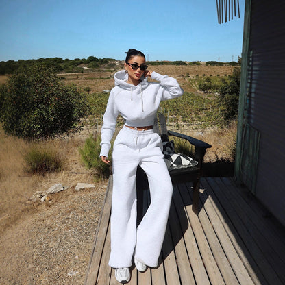 Damen Cropped Hoodie Weite Jogginghose Lässig