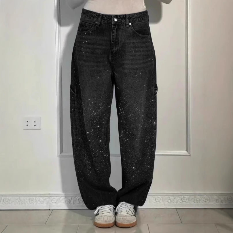 Damen Glitzer-Jeans Baggy-Style Eveloria