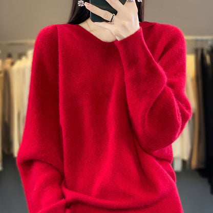 Damen Pullover V-Ausschnitt Voluminöse Ärmel Grau Eveloria