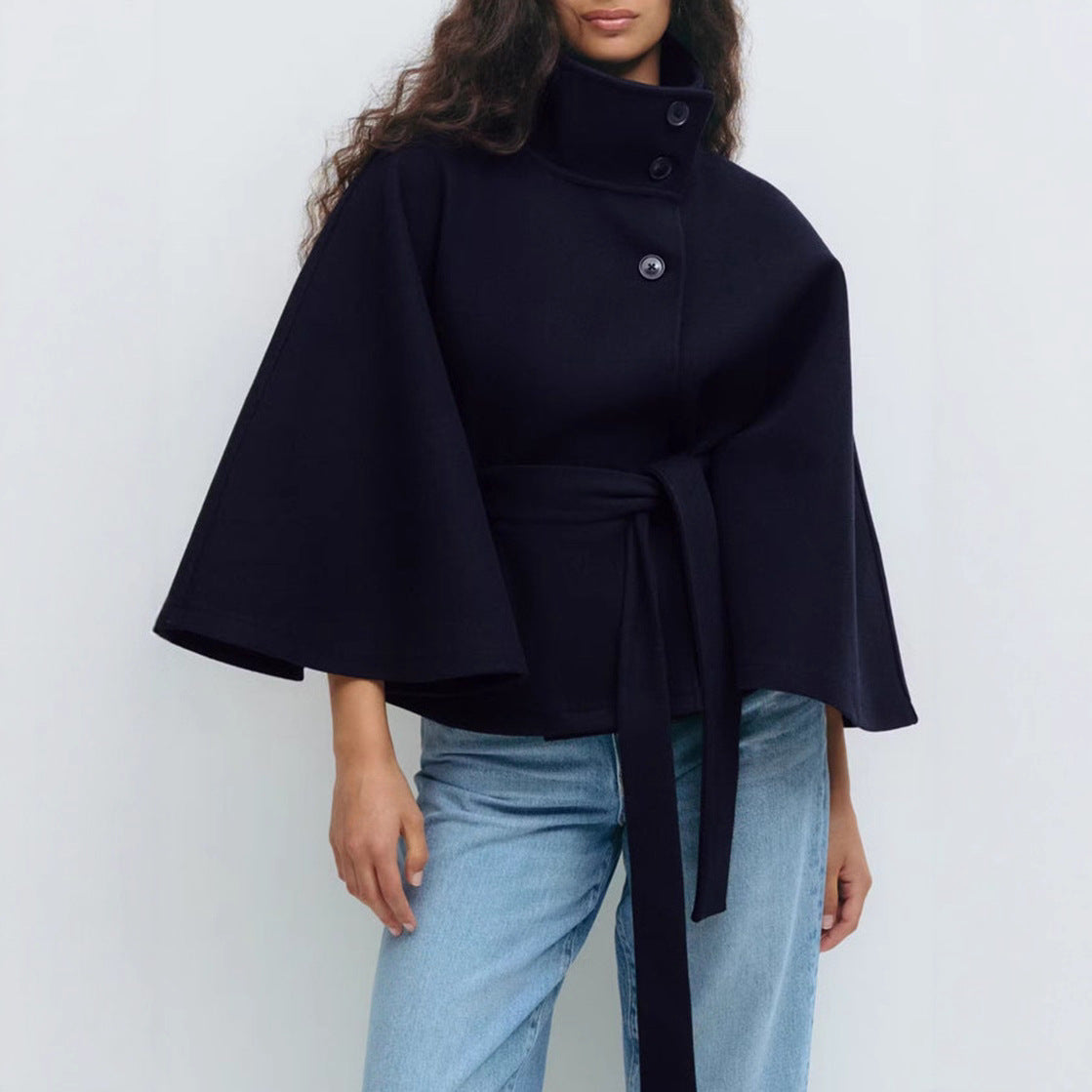 Damen Wendejacke Warm Hochkragen Bindegürtel Eveloria