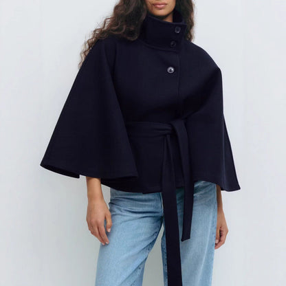 Damen Wendejacke Warm Hochkragen Bindegürtel Eveloria