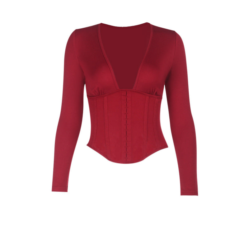 Damen Bodysuit Tiefes V mit Strukturdesign Eveloria