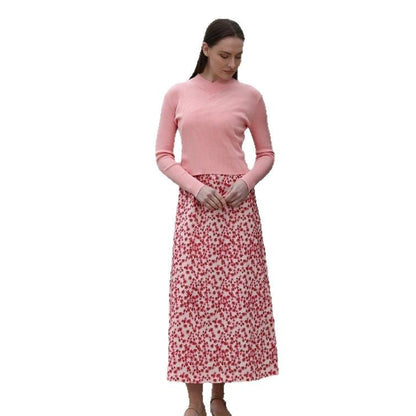 Damen Pullover-Kombi Maxirock Floralmuster