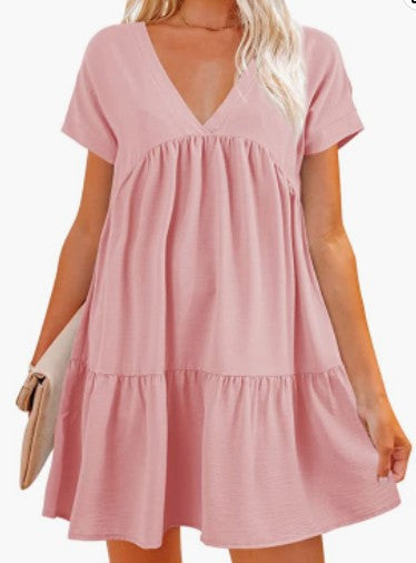 Damen V-Ausschnitt Kleid Weit schwingender Saum Eveloria