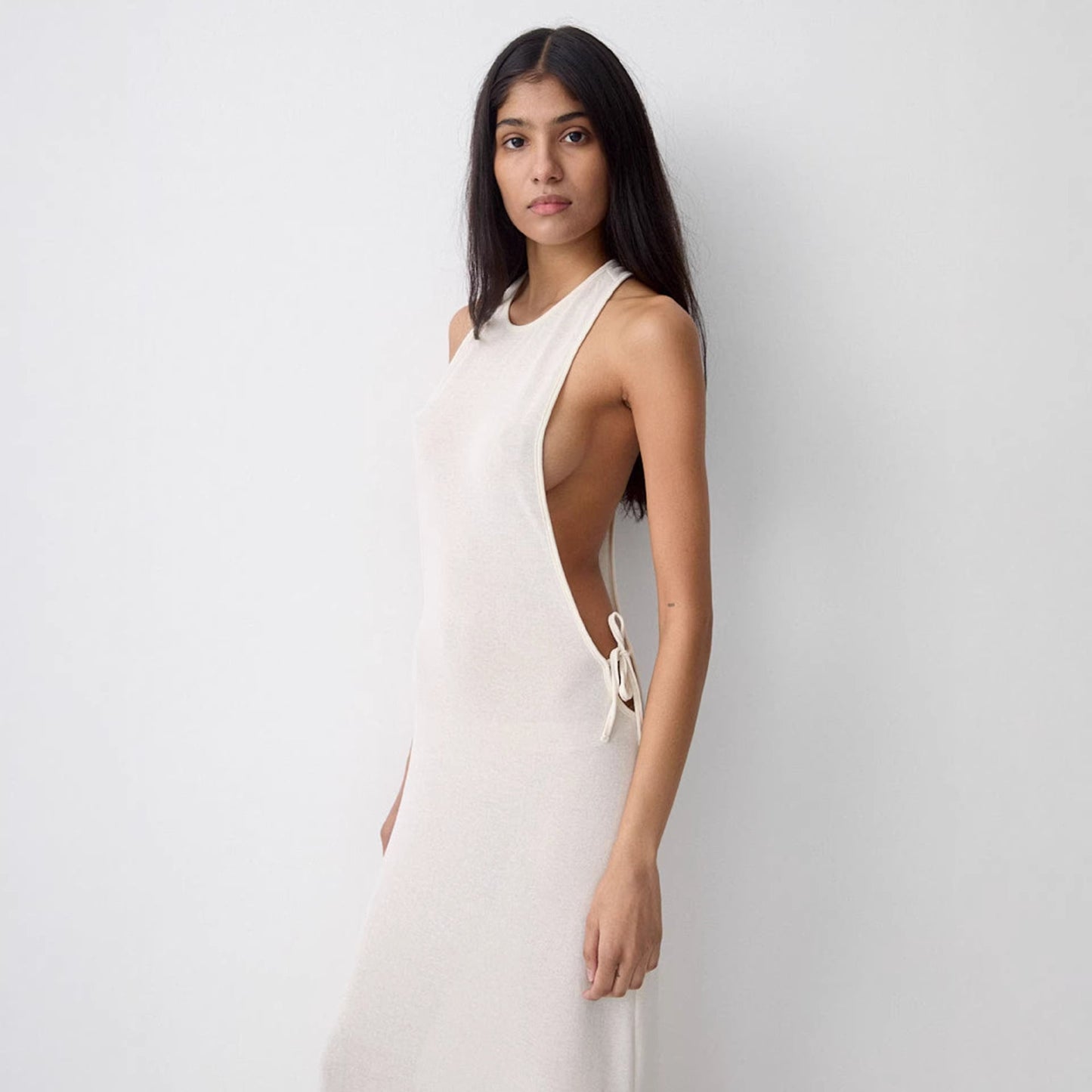 Damen Seidenkleid Lang Elegant Schleifen