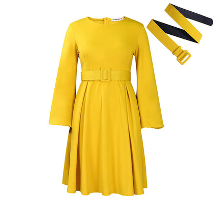 Damen Midi-Kleid mit Ärmeln und Taillengürtel Eveloria