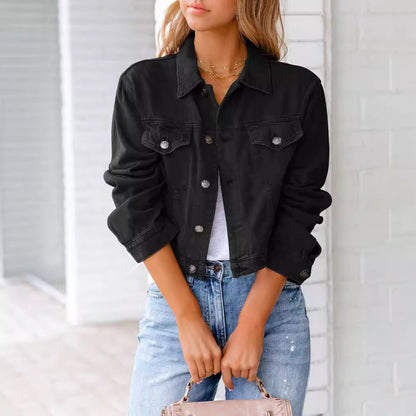 Damen Denimjacke Kurz Modischer Schnitt Blau Eveloria