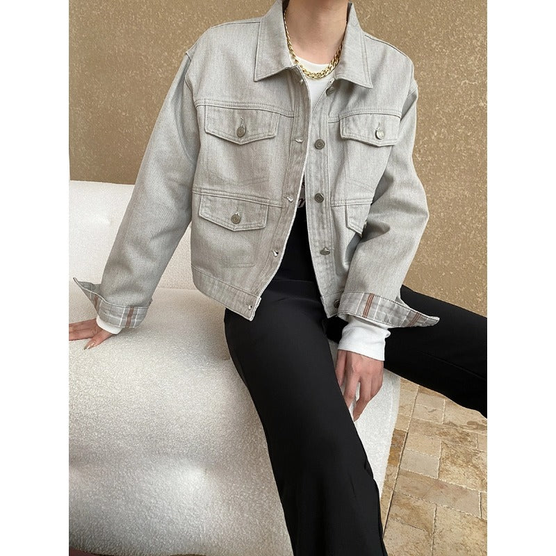 Damen Denimjacke Lässig Praktische Taschen Elegant Blau - Eveloria