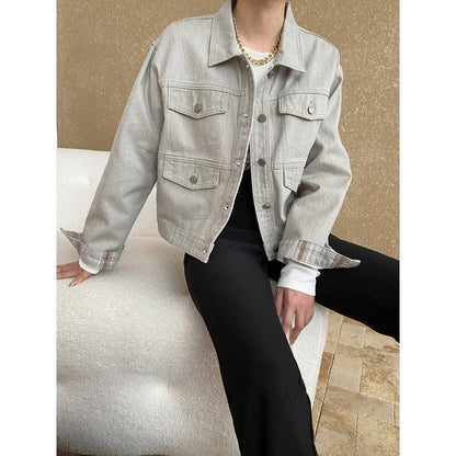 Damen Denimjacke Lässig Praktische Taschen Elegant Blau - Eveloria