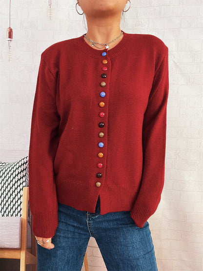 Damen Strickjacke Farbenfroh Knopfdetail