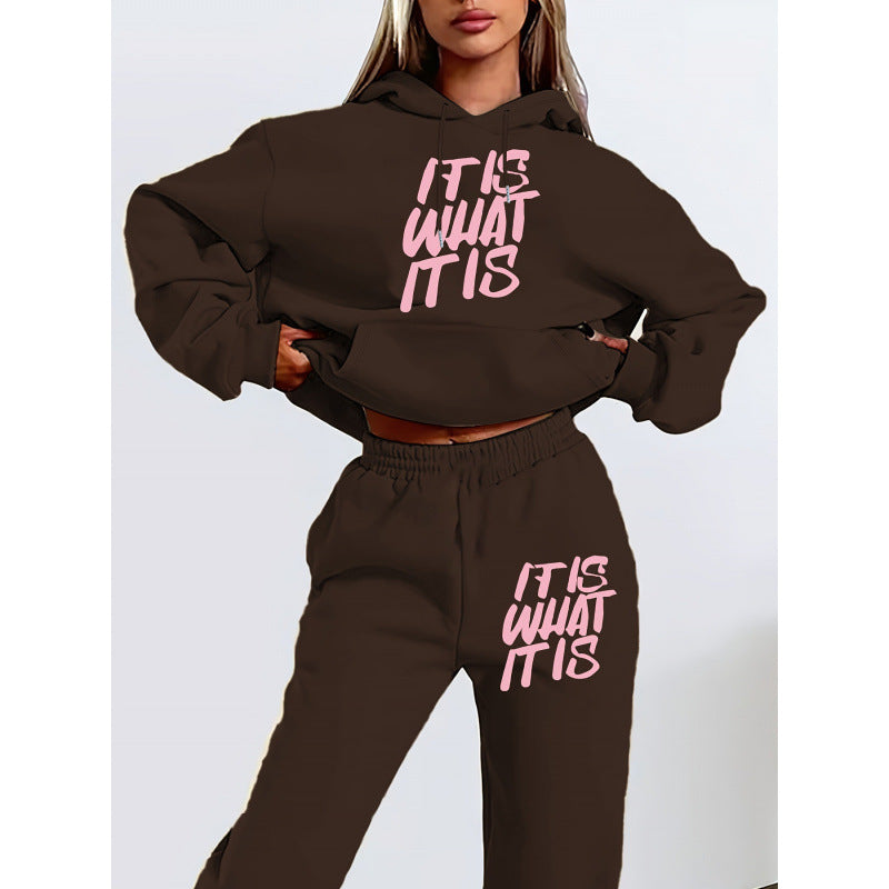 Damen Hoodie Jogginghose Set mit Schriftzug Grau