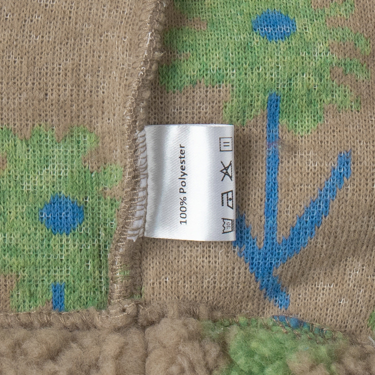 Damen Fleece-Pullover Floralmuster Hochkragen Beige